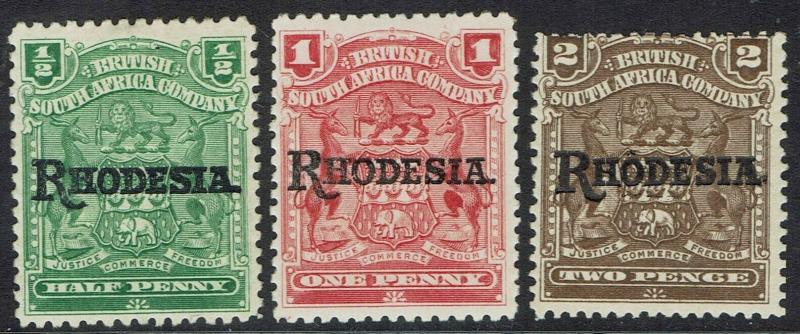 RHODESIA 1909 OVERPRINTED ARMS 1/2D 1D AND 2D  