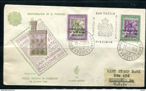 San Marino 1949 Cover to USA Riccione with Overprints 11490