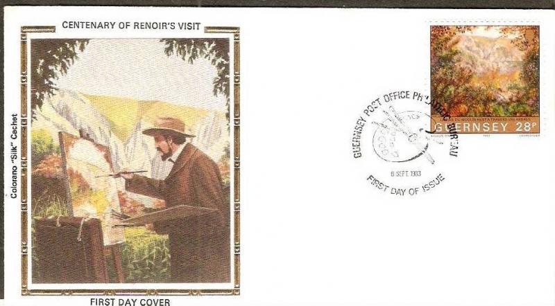 Guernsey 1983 Renoir's Vist Brush Painting Art Sc 267 Colorano Silk Cover # 1...