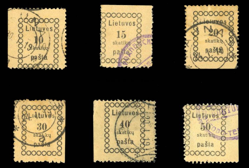 Lithuania #3-8 Cat$186, 1918 10sk-50sk, complete set, used