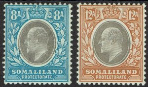 BRITISH SOMALILAND 1904 KEVII 8A AND 12A WMK CROWN CA 