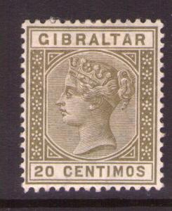 GIBRALTAR SG25  Victoria 1889 20 cts lightly hinged.