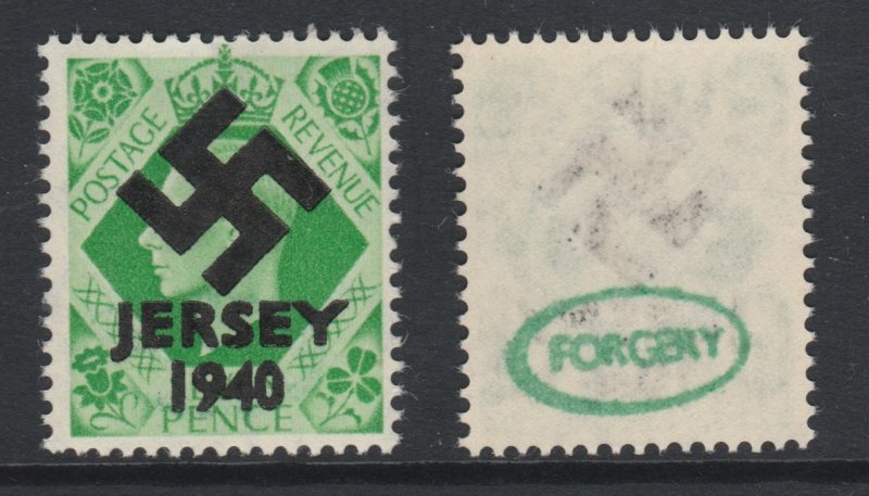 Jersey 1940 Swastika opt on Great Britain KG6 7d emerald-green