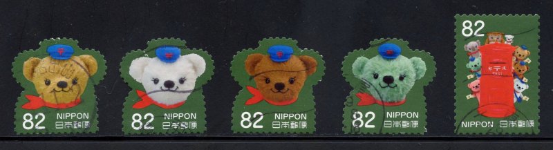 Japan 4035 a-e Used, Teddy Bear (82Yen) Set  from 2016.