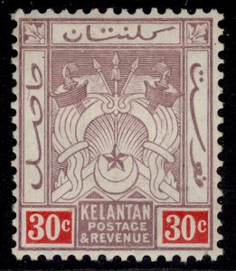 MALAYSIA - Kelantan GV SG21, 30c purple & carmine, M MINT.