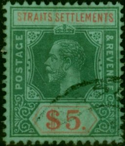 Straits Settlements 1915 $5 Green & Red-Green SG212a Good Used (2)