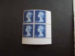 GB QEII 1969 10/- Machin High Value in Plate Block of 4 Plate 1 Unmounted Mint