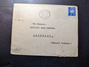 1944 France Bank Cover Paris RP to Guernsey Channel Islands Barclays Bank