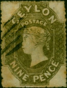 Ceylon 1861 9d Olive-Sepia SG33b Good Used