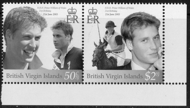 Thematic stamps BRITISH VIRGIN IS 2003 PRINCE WILLIAM 21st  1128/9 PAIR mint