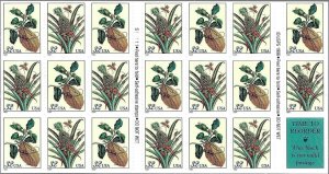 US 3127a - Booklet Pane of 20 + Label. Merian Botanical Prints. FREE SHIPPING!!