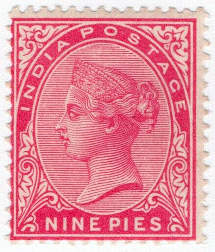 (I.B) India Postal : 9p Carmine (SG 87)