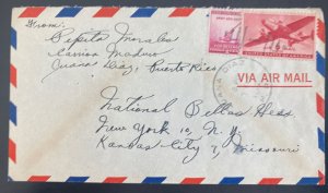 1940 Juana Diaz Puerto Rico Usa Airmail Cover To Kansas City MO