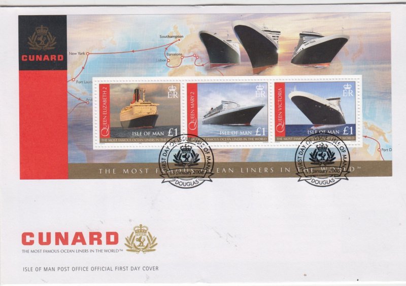 Isle of Man -  2008,  Cunard miniature sheet,   on FDC