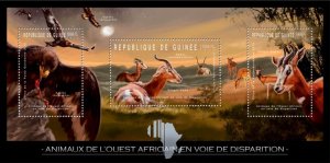 GUINEA - 2012 - Endangered Animals in W. Africa -Perf 3v Sheet-Mint Never Hinged