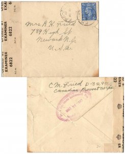 Canada 2 1/2d KGVI 1943 F.P.O. SC-11 Canadian Provost Corps to Newark, N.J.  ...