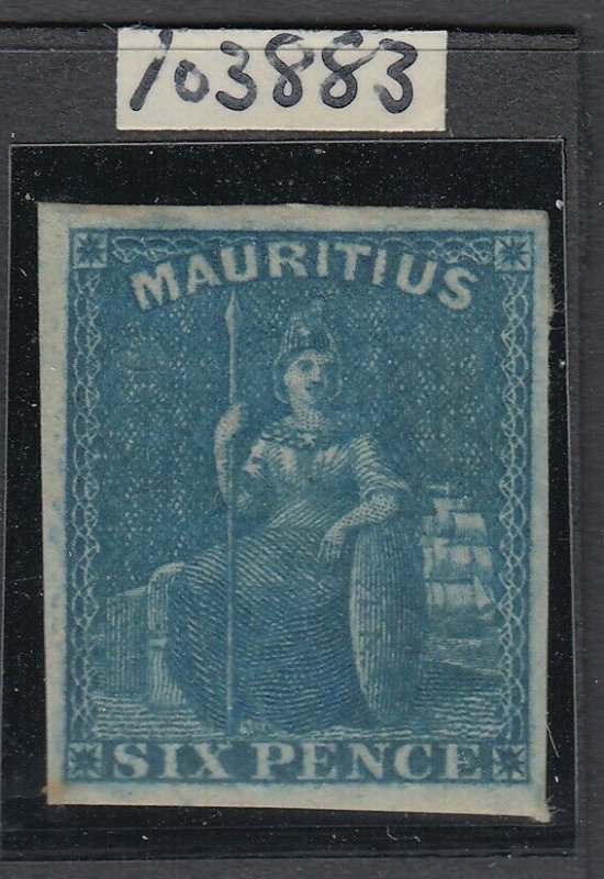 SG 32 Mauritius 1859. 6d blue imperf. Fine mounted mint. 4 good margins 1978