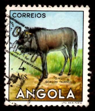 Angola 1953 African Brindled gnu Wild Animals 4a Scott.375 Used (#2)