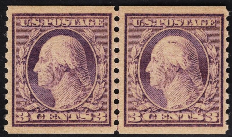 CERTIFIED US #493 3c Violet Washington Coil JOINT LINE PAIR MINT NH SCV $230