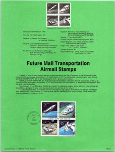 USPS SOUVENIR PAGE FUTURE MAIL TRANSPORTATION AIRMAIL STAMPS (4) 1989