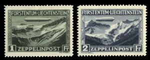 Liechtenstein #C7-8 Cat$210, 1931 Zeppelin, set of two, hinged