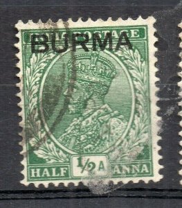 Burma 1937 Early Issue Fine Used 1/2a. Optd NW-167050