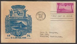 1952 Airmail 80c Sc C46-4 Hawaii Diamond Head with Cachet Craft Staehle cachet