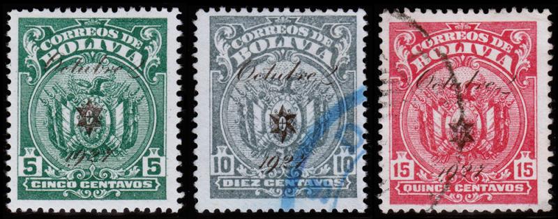 Bolivia Scott 178-180 (1927) Used/Mint H VF Complete Set