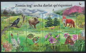 Uzbekistan Birds Boar Fox Moth Flowers Trees Animals Sheetlet 2018 MNH