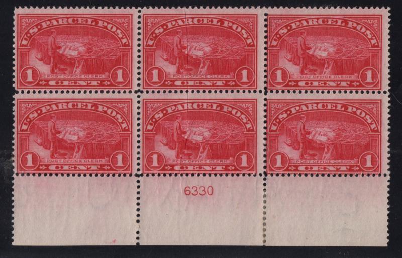 1913 Parcel Post Sc Q1 MHR plate block of 6  CV $105