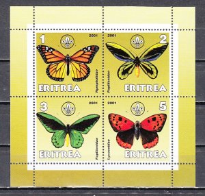 Eritrea, 2001 Cinderella issue. Butterflies on a sheet of 4.