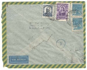 Brazil 1941 Neat airmail cover to Peru franked 7800r in 4 stamps, blue '2' in