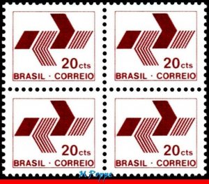 1216 BRAZIL 1972 POST OFFICE LOGOTYPE (EMBLEM), STAMPS LUMINESCENT, BLOCK MNH