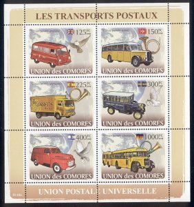 Comoro Islands - 2008 s/s of 6 Postal Vehicles #1013 cv $ 12.50 Lot # 21