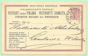 ​7/31/1887 Cover Finland Kupen #8 Postal Card