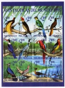 Nicaragua 1995 EXOTIC BIRDS Sheet 12v Perforated Mint (NH)