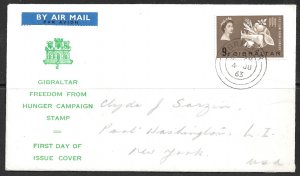 GIBRALTAR 1963 FREEDOM FROM HUNGER Issue on Cachet FDC Scott 161