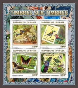 Stamps-on-Stamps Stamps Niger 2016 MNH Dinosaurs Butterflies Parrots Birds 4v MS