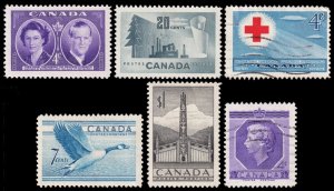 Canada Scott 315, 316, 317, 320, 321, 330 (1951-53) Mint/Used LH F-VF, CV$8.45 C