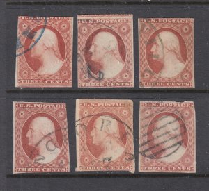 US #11/11A Group of 6 stamps -   3c Washington  (USED) cv$90.00