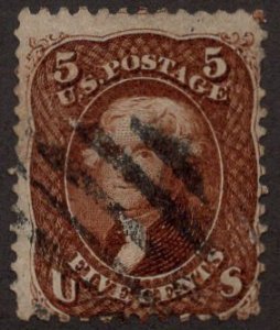 US Stamp Scott #75 Red Brown Used SCV $425