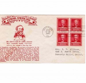 USA 1940 Sc 875 FDC Dr Crawford W Long United States First Day Cover Crosby