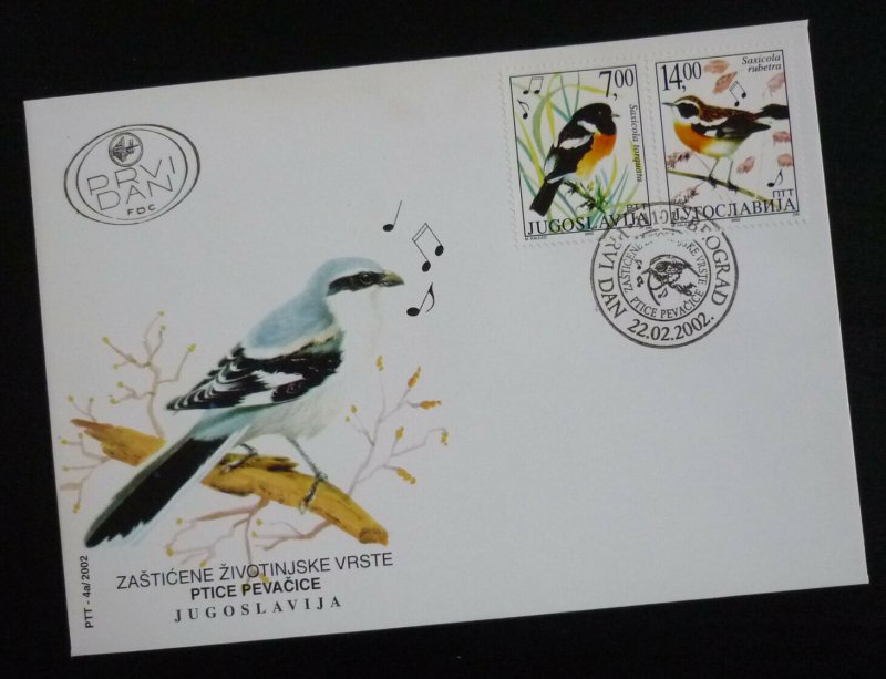 Yugoslavia 2002. Fd Cancel - Cover - Protected Animal Species Song Birds USA 86 