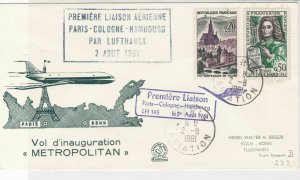 Rep. France 1961 Paris-Hamburg 1st Flight Airmail LH 145 Stamps Cover Ref 29377