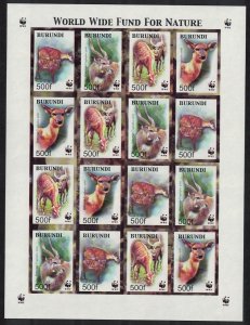 Burundi WWF Sitatunga Imperf Sheetlet of 4 sets 2004 MNH SG#1638-1641