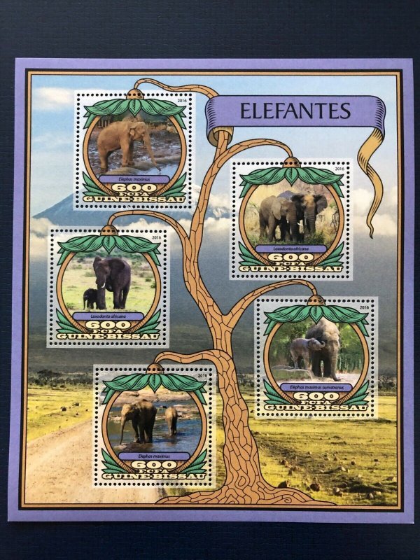 Guinea-Bissau MNH S/S Elephants 2016 5 Stamps