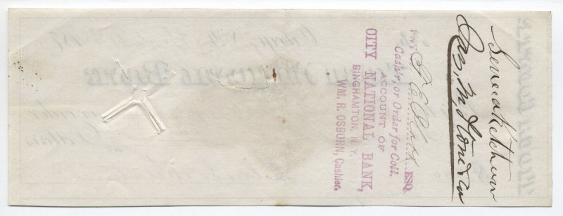 1875 RN-D4 revenue check Tioga National Bank Owego NY [6514.28]