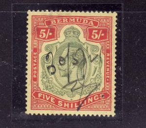 Bermuda-Sc #52-used-5sh red & grn,yel-KGV-1910-24-pen cancel