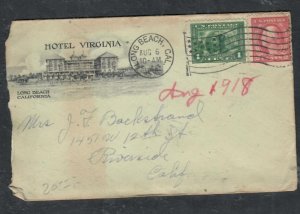 UNITED STATES HOTEL COVER HOTEL VIRGINIA 1918 LONG BEACH CA P0309A H