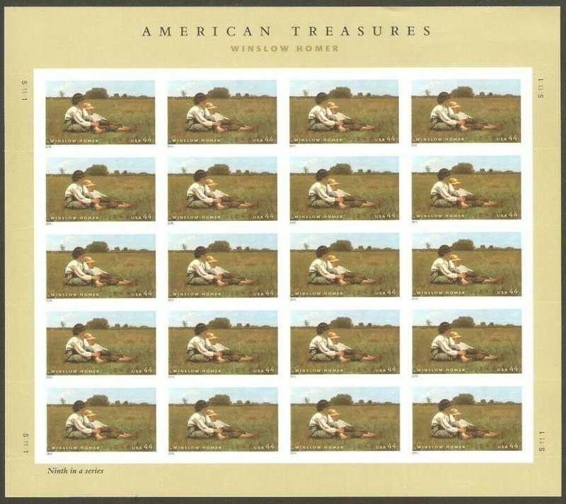 Winslow Homer Sheet of Twenty 44 Cent Postage Stamps Scott 4473